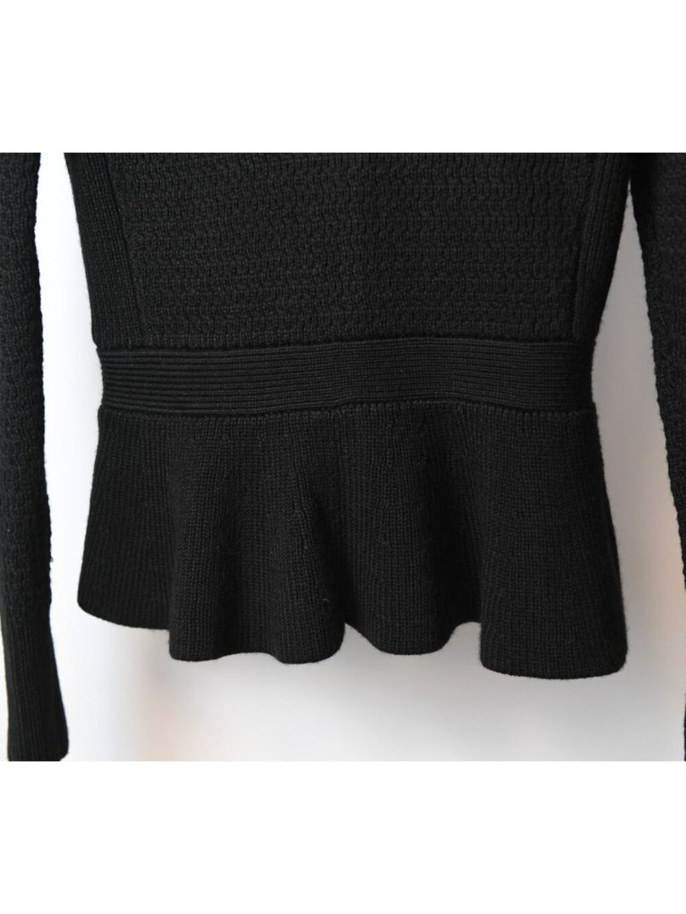 Ann Taylor Size Small Black Zip Back Peplum Hem Knit Sweater - Picture 8 of 12